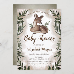 Invitation Baby shower forestier Feuille des cerfs-bébés