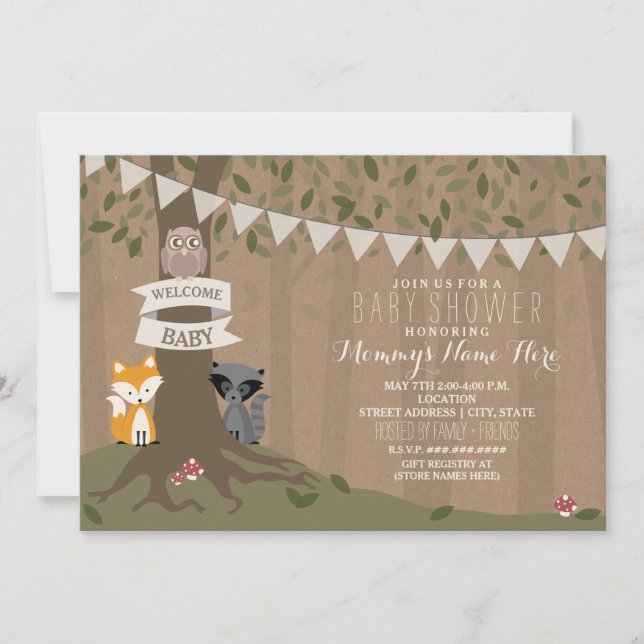 Invitation Baby shower forestier inspiré par Cardstock - Neut (Devant)