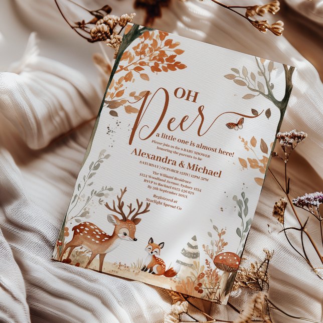 Invitation Baby shower forestier Oh Deer Forest (Créateur téléchargé)