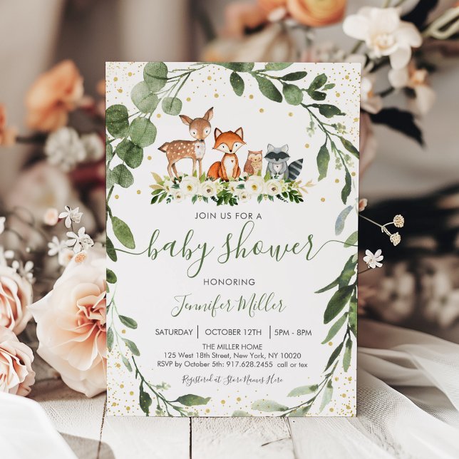 Invitation Baby shower forestier Végétation Forêt Animaux (Créateur téléchargé)