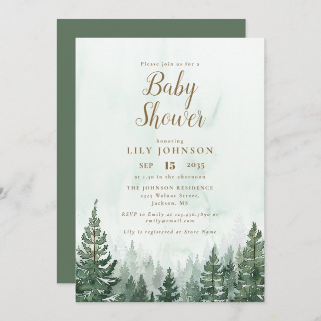 Invitation Baby shower Forêt de Pine Tree Adventure (Devant / Derrière)