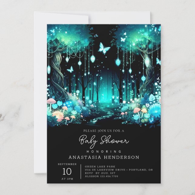 Invitation Baby shower Forêt Enchantée Magique (Devant)