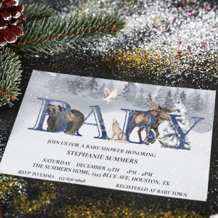 Invitation Baby Shower Forêt Ourson Hiver Aquarelle