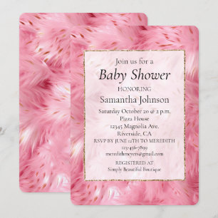 Invitation Baby shower fourrure rose