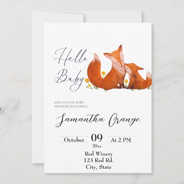 Invitation baby shower Fox (Devant)