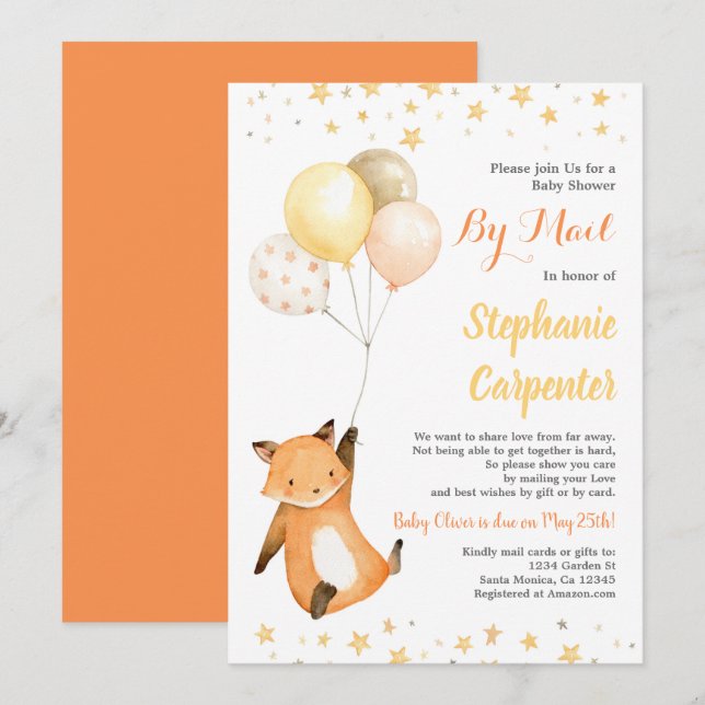 Invitation Baby shower Fox par courrier (Devant / Derrière)