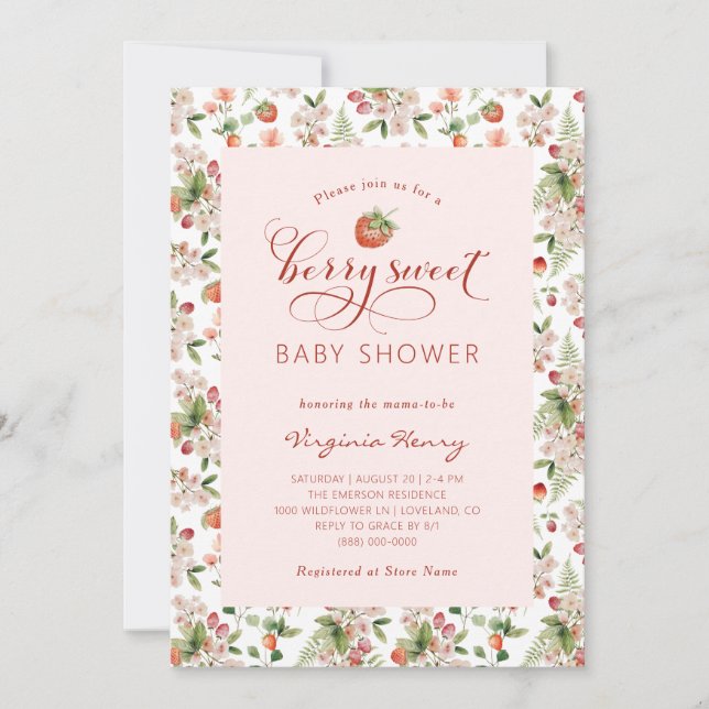 Invitation Baby shower fraise (Devant)