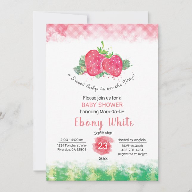invitation baby shower fraise (Devant)