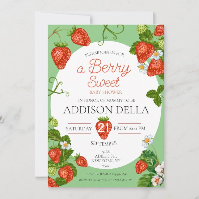 Invitation Baby shower fraise Berry Baby (Devant)