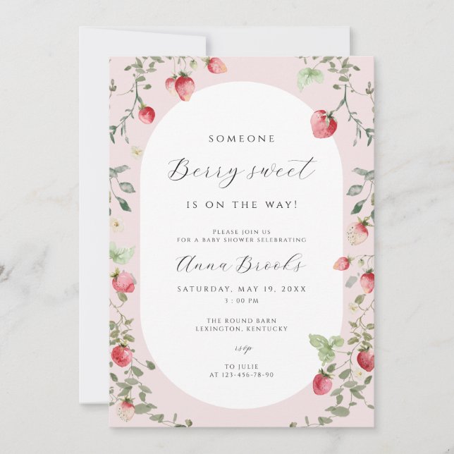 Invitation Baby shower fraise | Berry Sweet (Devant)