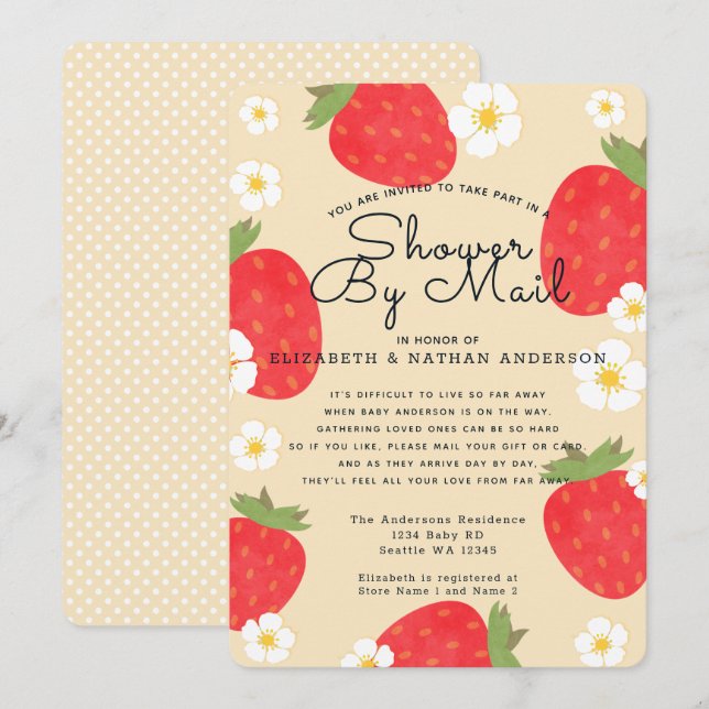 Invitation Baby shower fraise par courrier (Devant / Derrière)