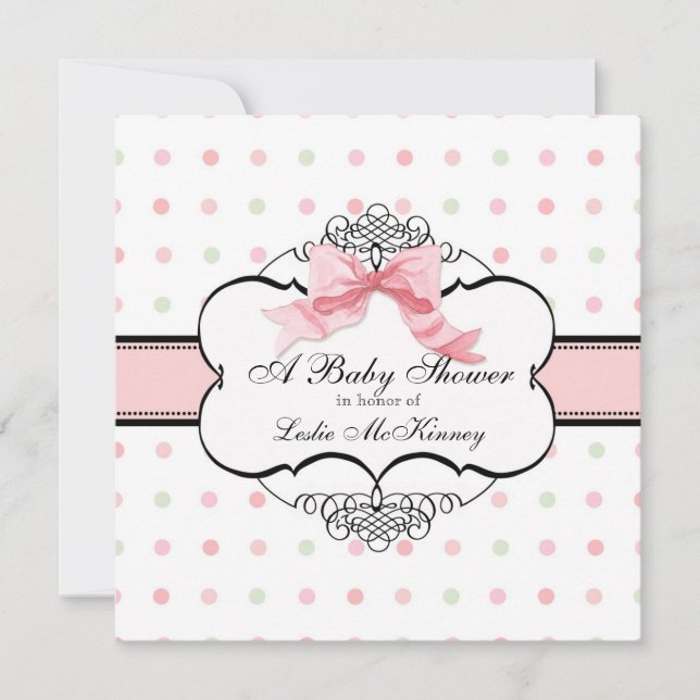 Invitation baby shower - French Bow Dot Swirl (Devant)