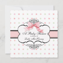Invitation baby shower - French Bow Dot Swirl