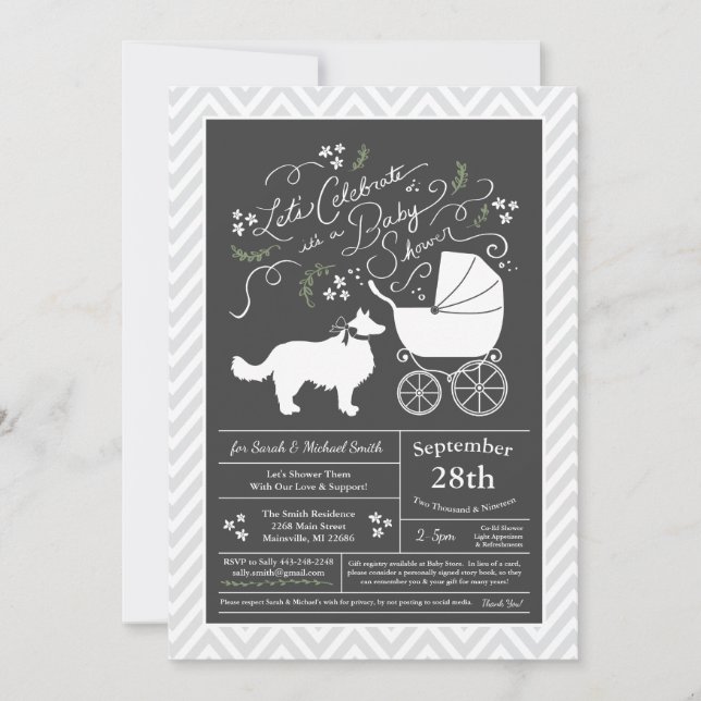 Invitation Baby shower frontalier de Chien Collie (Devant)