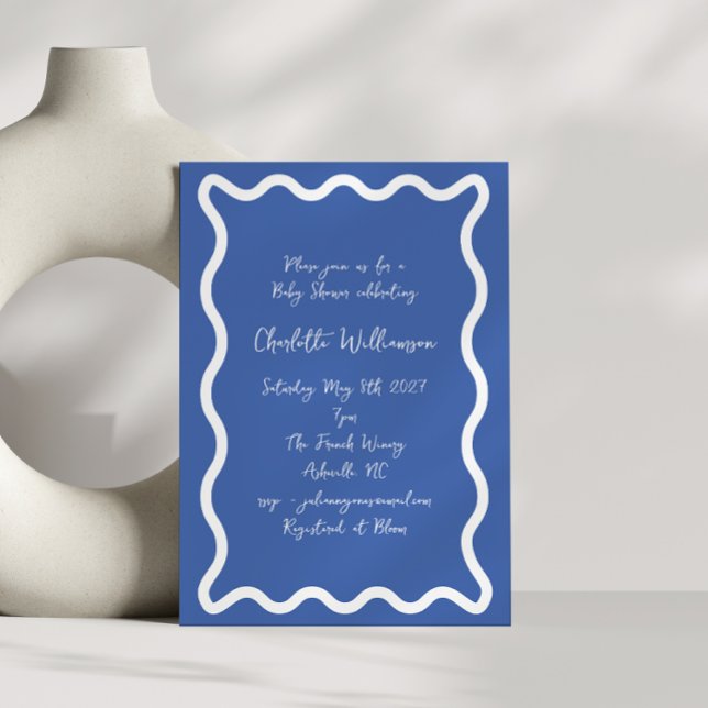 Invitation Baby shower frontalier Whimy Script Blue Scribble (Créateur téléchargé)