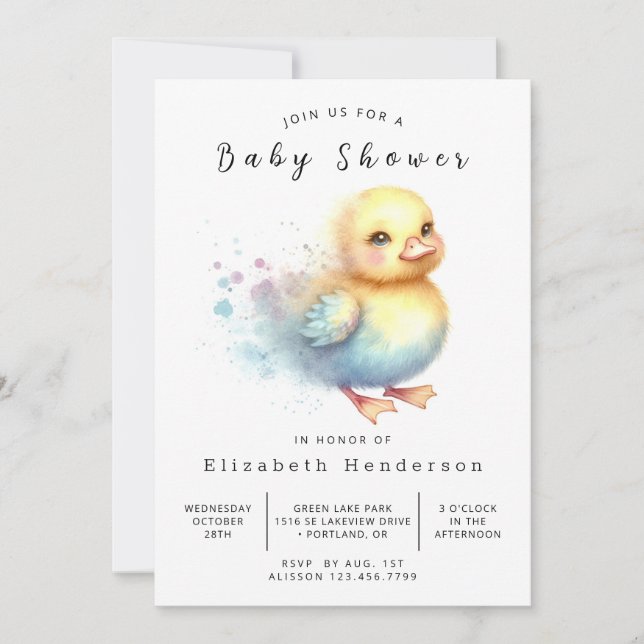 Invitation Baby shower Fun Editable Duck (Devant)