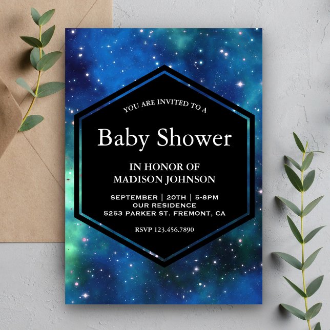 Invitation Baby shower Galaxie de l'espace céleste moderne (Créateur téléchargé)