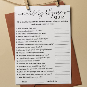 Invitation Baby shower Game Nursery Rhyme Quiz Card