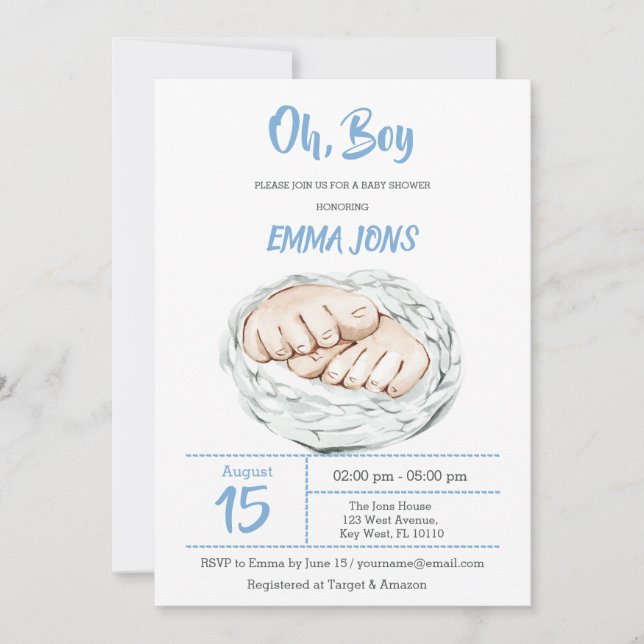 Invitation Baby shower garçon (Devant)