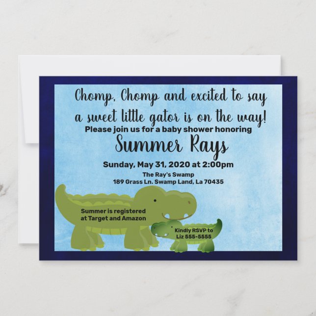 Invitation Baby shower garçon, Baby shower Alligat (Devant)