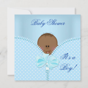 Invitation Baby Shower Garçon Bébé Bleu Blanc Points