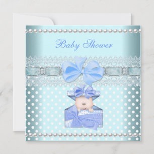 Invitation Baby shower Garçon bébé bleu cadeau Pearl Lace Spo