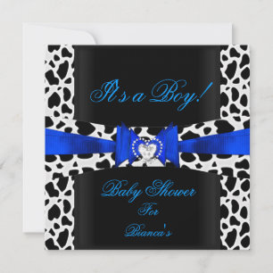 Invitation Baby shower Garçon Bébé Bleu Noir Blanc Vache Impr