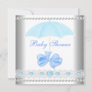 Invitation Baby shower Garçon bébé bleu parapluie