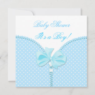 Invitation Baby shower Garçon Bébé Bleu Pois blancs