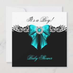 Invitation Baby shower Garçon bébé Turquoise bleu noir blanc