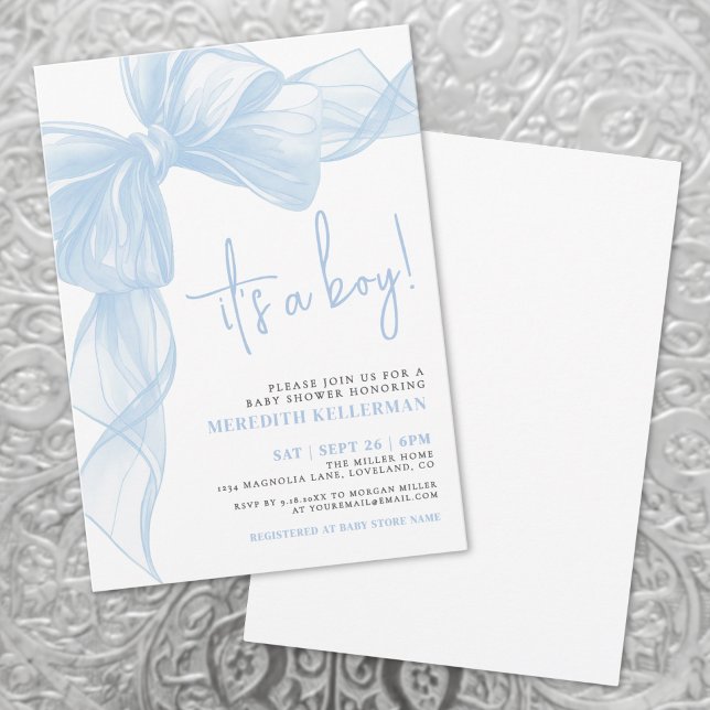 Invitation Baby shower Garçon bleu (Blue Bow Boy Baby Shower Invitation)