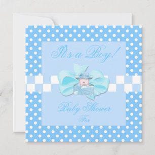 Invitation Baby shower Garçon Bleu Bleu Blanc Pois Check
