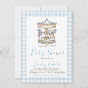 Invitation Baby shower Garçon bleu de Preppy Carousel