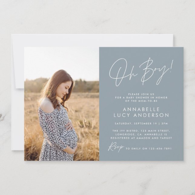 Invitation Baby shower garçon bleu élégant photo (Devant)