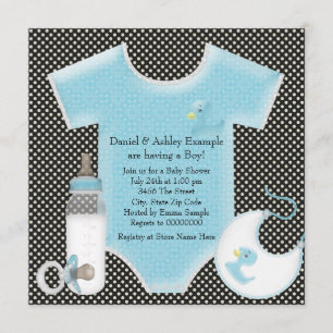 Invitation Baby Shower Garçon Bleu et Bleu à pois