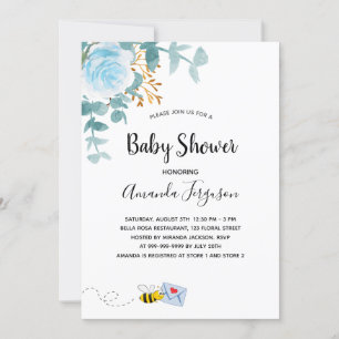 Invitation Baby shower garçon bleu floral vert maman à être