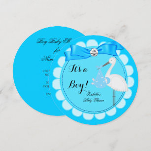 Invitation Baby shower Garçon Bleu mignon Bleu Garçon Stork