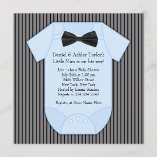 Invitation Baby Shower Garçon Bleu Noir à Rayures fines