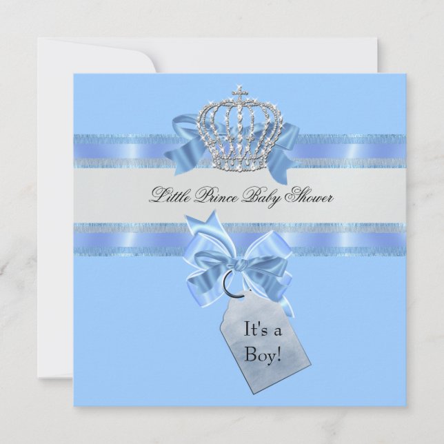 Invitation Baby shower Garçon Bleu Petit Prince Couronne (Devant)