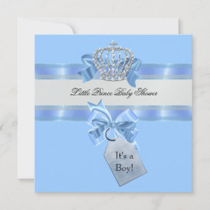 Invitation Baby shower Garçon Bleu Petit Prince Couronne