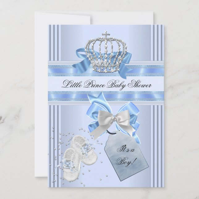 Invitation Baby shower Garçon Bleu Petit Prince Couronne 5a (Devant)