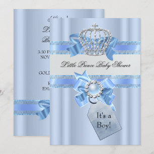 Invitation Baby Shower Garçon Bleu Petit Prince Couronne NEUF