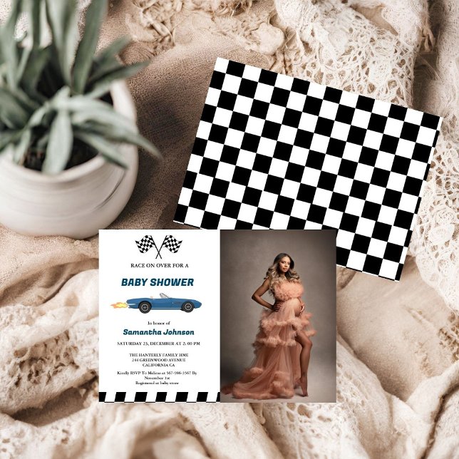 Invitation Baby shower Garçon Blue Race Car (Créateur téléchargé)