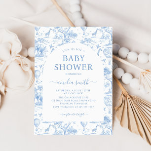 Invitation Baby shower Garçon Blue Safari Toile De Jouy