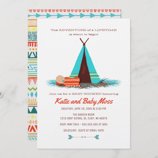 Invitation Baby shower garçon | Boho Chic (Devant / Derrière)