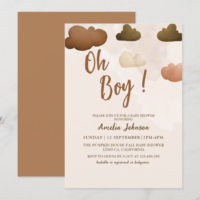 Invitation Baby shower garçon boho Oh garçon moderne (Devant / Derrière)