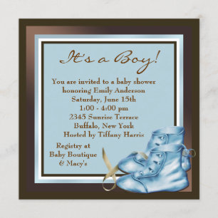 Invitation Baby Shower Garçon Brun et Bleu