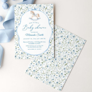 Invitation Baby-Shower Garçon Cheval à Bascule Vintage 