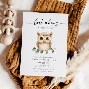 Invitation Baby Shower Garçon Chouette Aquarelle Mignon