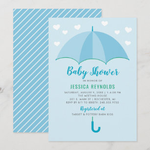 Invitation Baby Shower Garçon Cœur de Parapluie Bleu Moderne